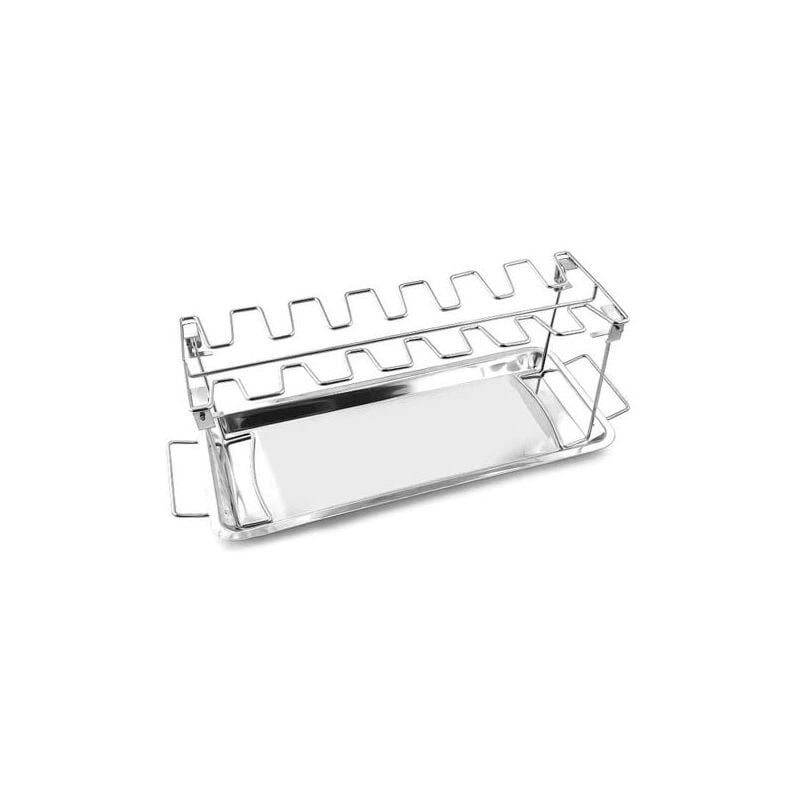 foto del prodotto support pour ailes de poulet en acier inoxydable fire only avec bac d gouttage, grille pour 14 ailes de poulet, convient pour fumoir, four et