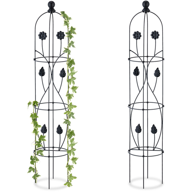 foto del prodotto supporti ad obelisco per rampicanti, set da 2, hxd 103 x 20 cm, graticolati per piante e rose, ferro, nero relaxdays