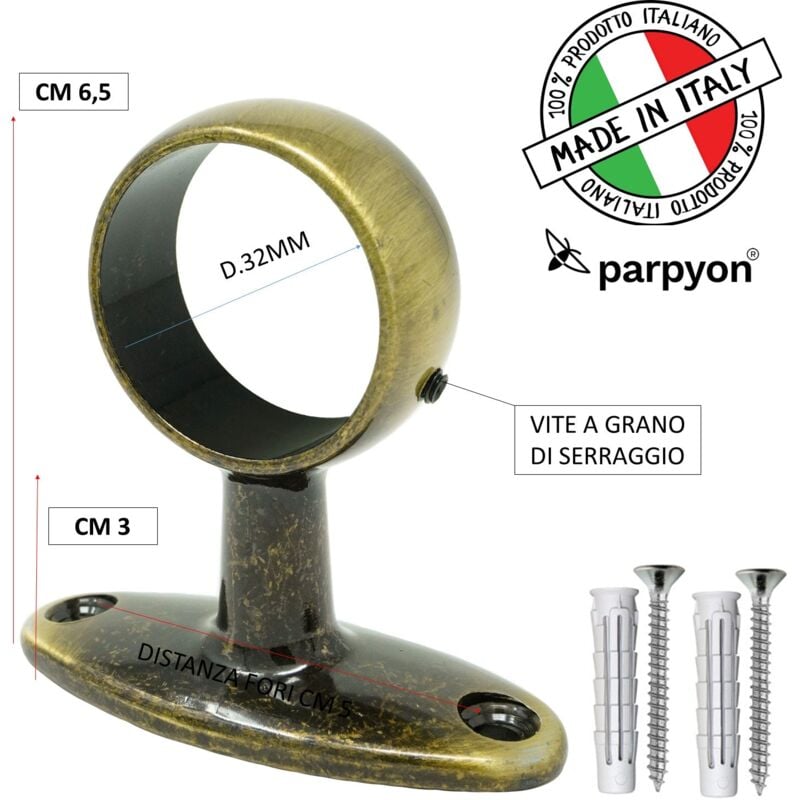 foto del prodotto supporti per bastoni tende in metallo, 2pz. viti e tasselli mod 518 bronzo