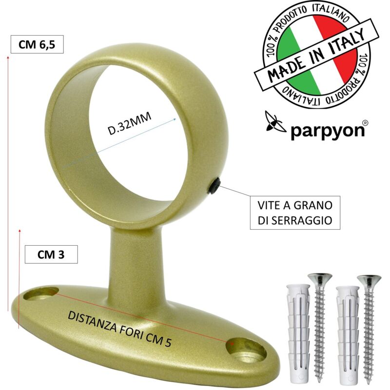 foto del prodotto supporti per bastoni tende in metallo, 2pz. viti e tasselli mod 518 oro satinato