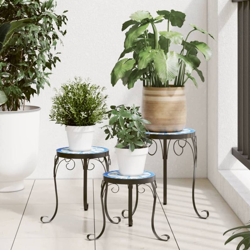 foto del prodotto supporti per piante 3 pz blu e bianco in ceramica vidaxl