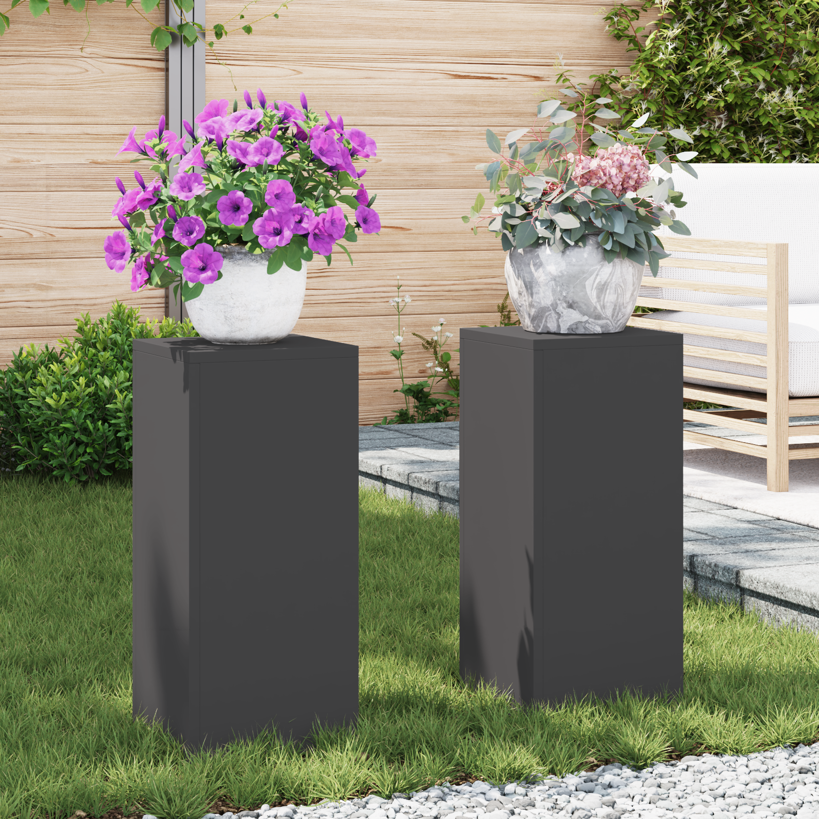 foto del prodotto supporti per piante da esterno colonna 2 pz nero 24x24x55 cm acciaio