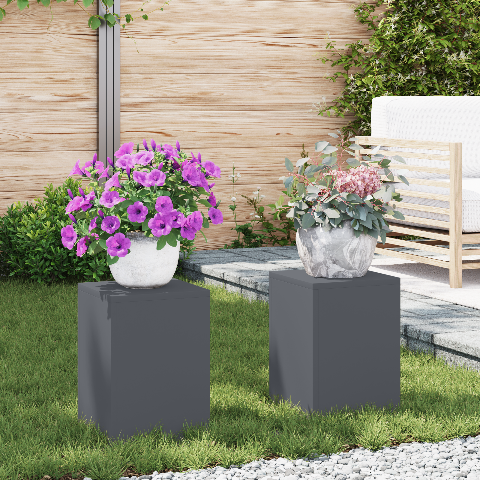 foto del prodotto supporti per piante da esterno pilastro 2 pz antracite 24x24x35 cm acciaio