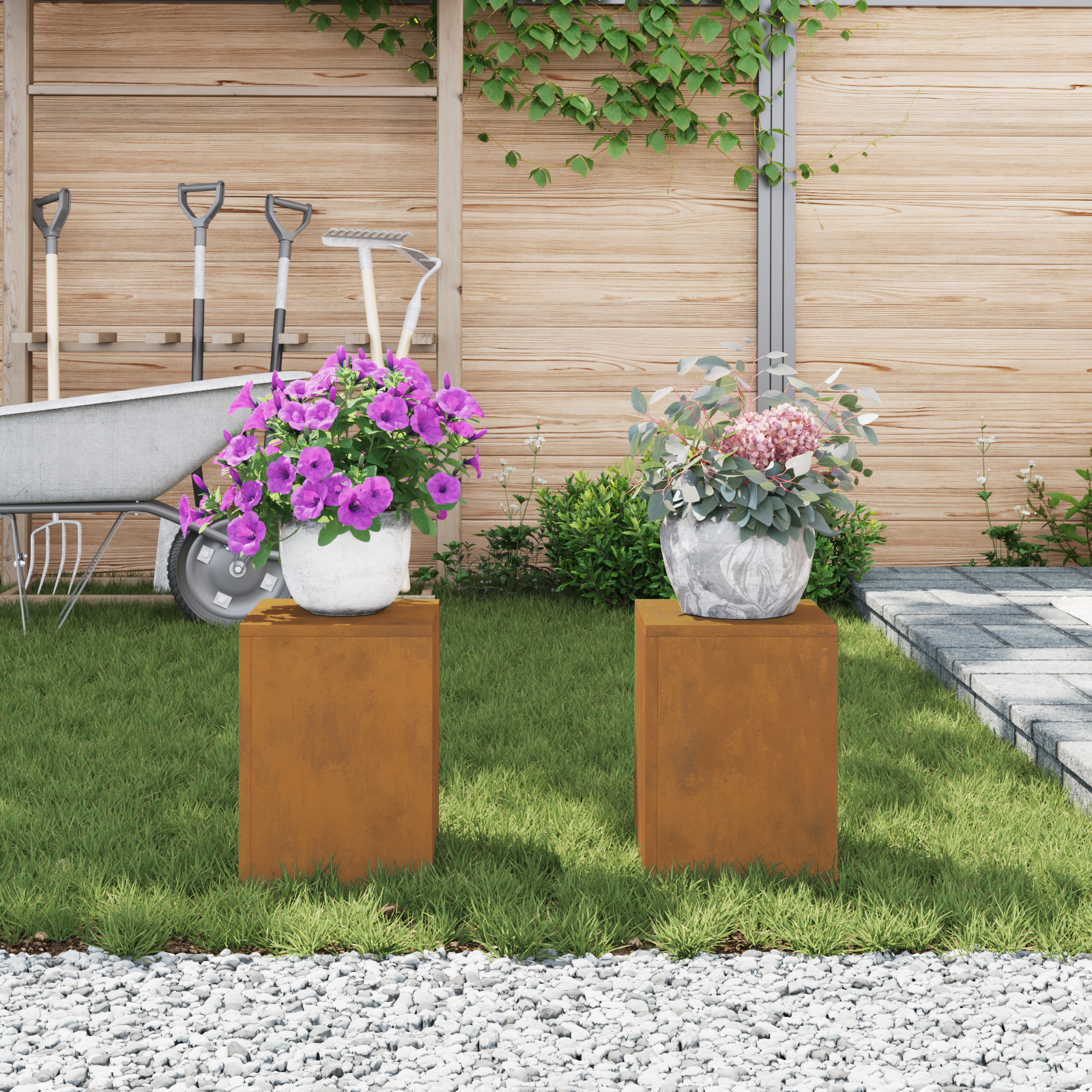 foto del prodotto supporti per piante da esterno pillar 2 pz 24x24x35 cm acciaio corten