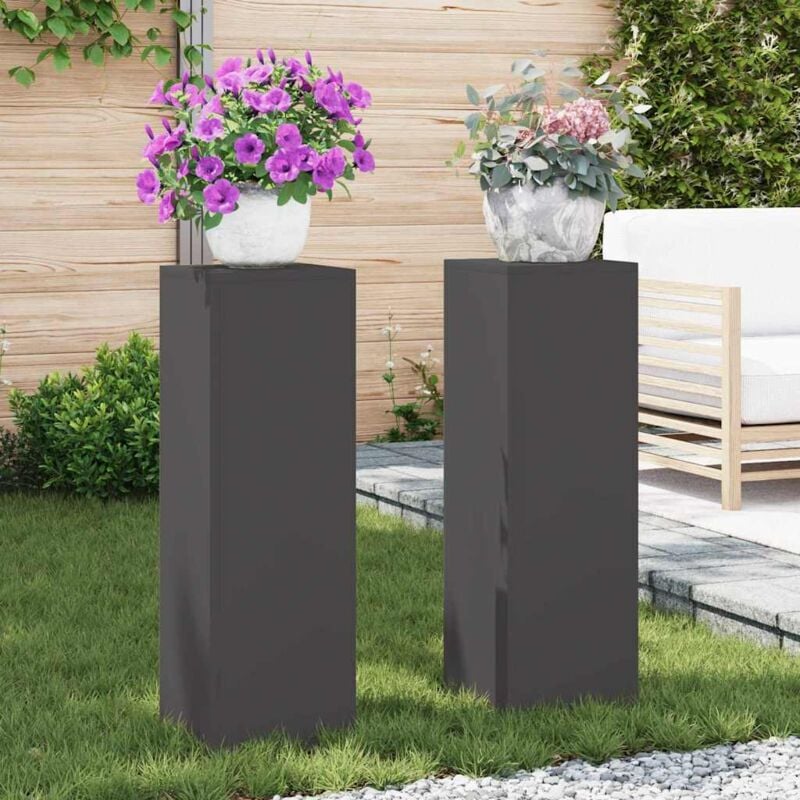 foto del prodotto supporti per piante da esterno pillar 2 pz nero 24x24x75 cm acciaio vidaxl