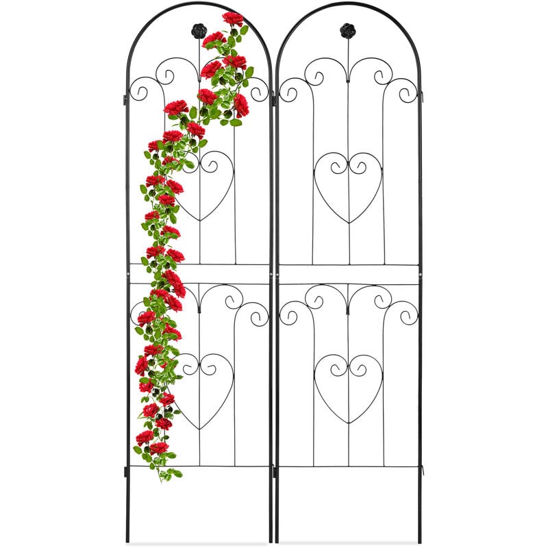 foto del prodotto supporti per piante rampicanti, set da 2, hxl 180x50 cm, in metallo, per piante,tralicci ad incastro, nero relaxdays