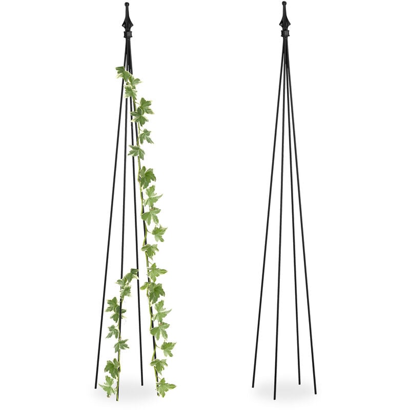 foto del prodotto supporti per rampicanti, set da 2 , hlp 120 x 16 x 16 cm, graticolati a piramide per piante, metallo, nero relaxdays
