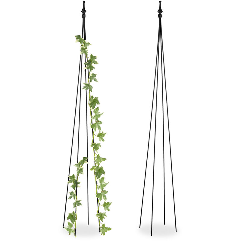 foto del prodotto supporti per rampicanti, set da 2 , hlp 150 x 20 x 20 cm, graticolati a piramide per piante, metallo, nero relaxdays