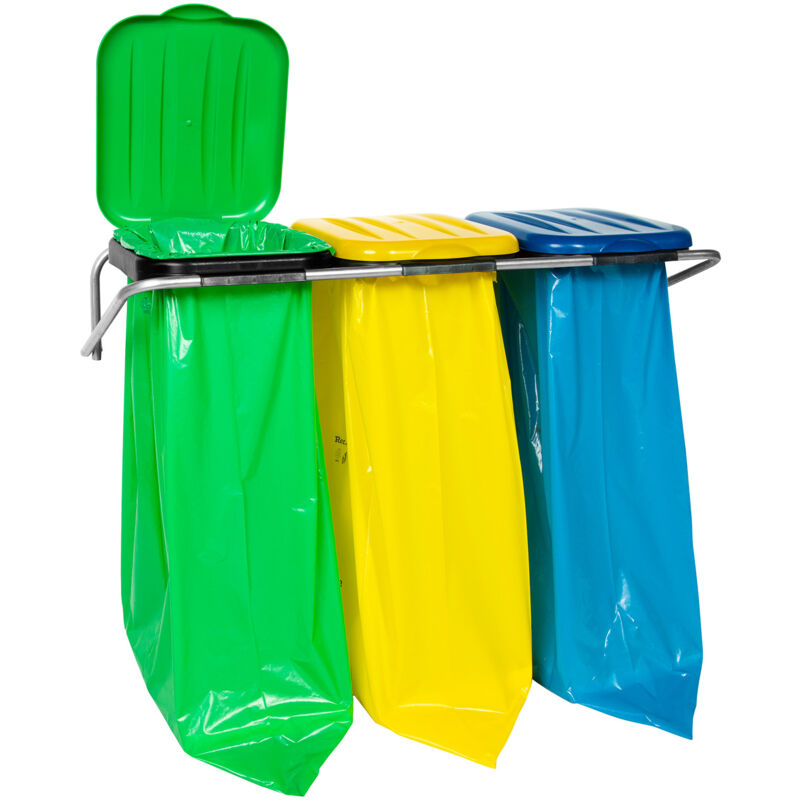 foto del prodotto supporto a muro per raccolta differenziata, 3 colori sacchi 120l