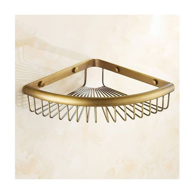 foto del prodotto supporto angolare in bronzo antico, mensola doccia in ottone massiccio da parete per bagno, mensola doccia triangolare in rame antiruggine, supporto