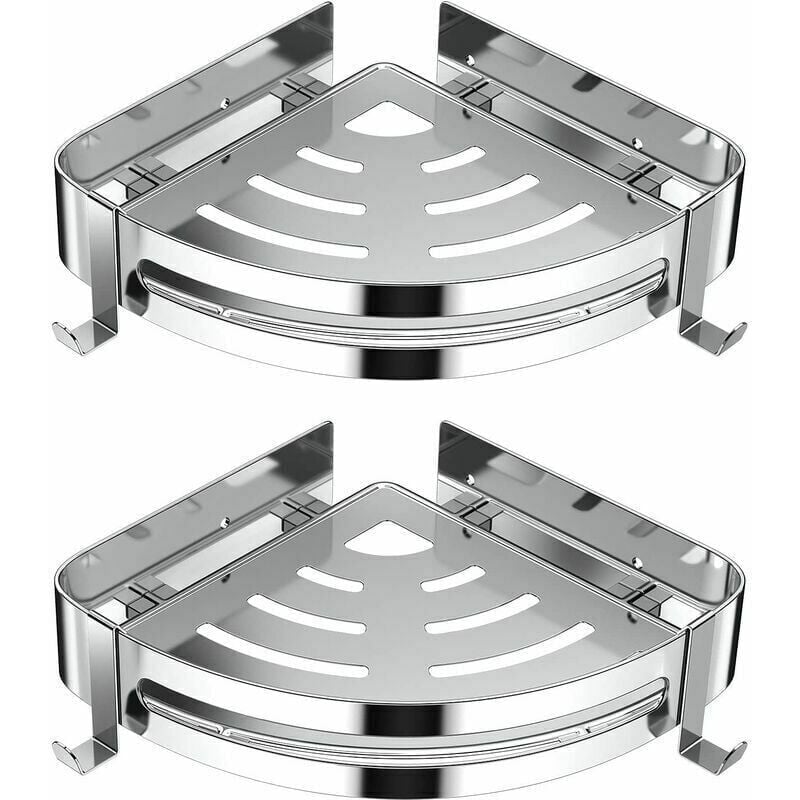 foto del prodotto supporto angolare per doccia, supporto per bagno in acciaio inossidabile senza foratura con 4 ganci, 2 pezzi argento ymyny