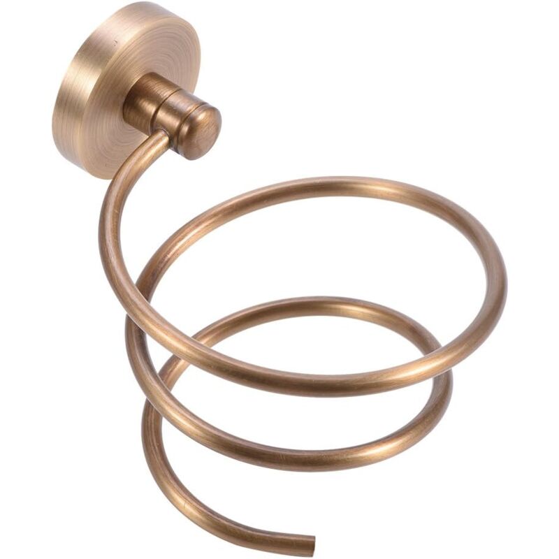 foto del prodotto supporto da parete per asciugacapelli in ottone massiccio con supporto per piastra e raccoglicavo, accessori per il bagno