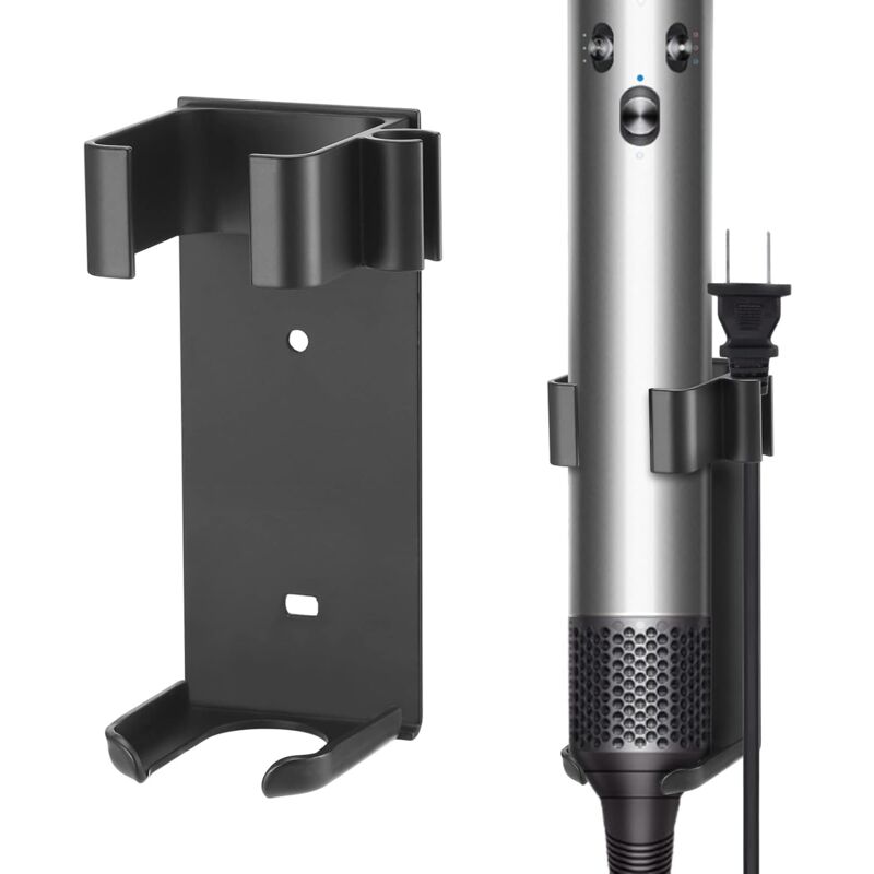 foto del prodotto supporto da parete per ferro arricciacapelli dyson airwrap styler, scaffale in metallo adatto a vari bastoncini per capelli ricci, alluminio nero 
