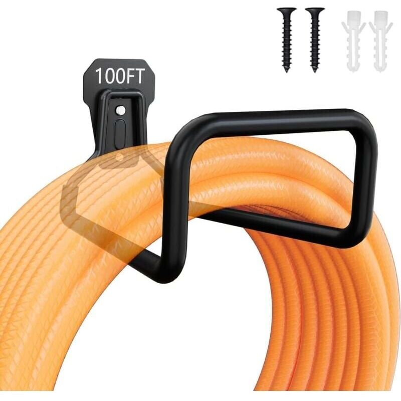 foto del prodotto supporto da parete per tubo da giardino, gancio robusto per avvolgitubo in metallo per esterni con 4 viti per tubo da giardino espandibile, tubo dell'acqua