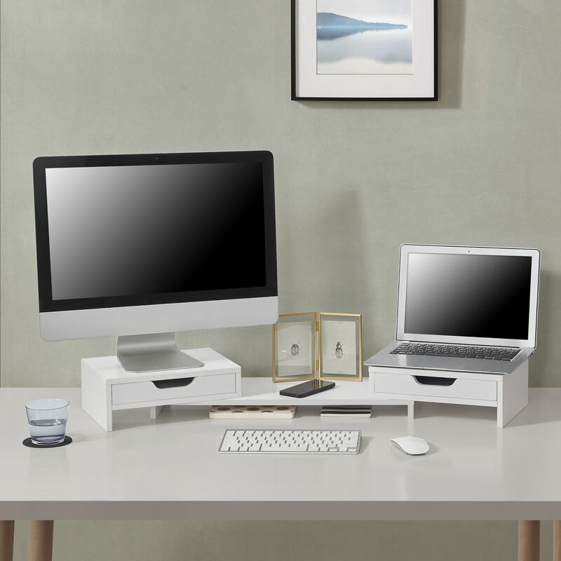 foto del prodotto supporto di rialzo monitor marttila stand per 2 schermi base con cassetti bianco en.casa 