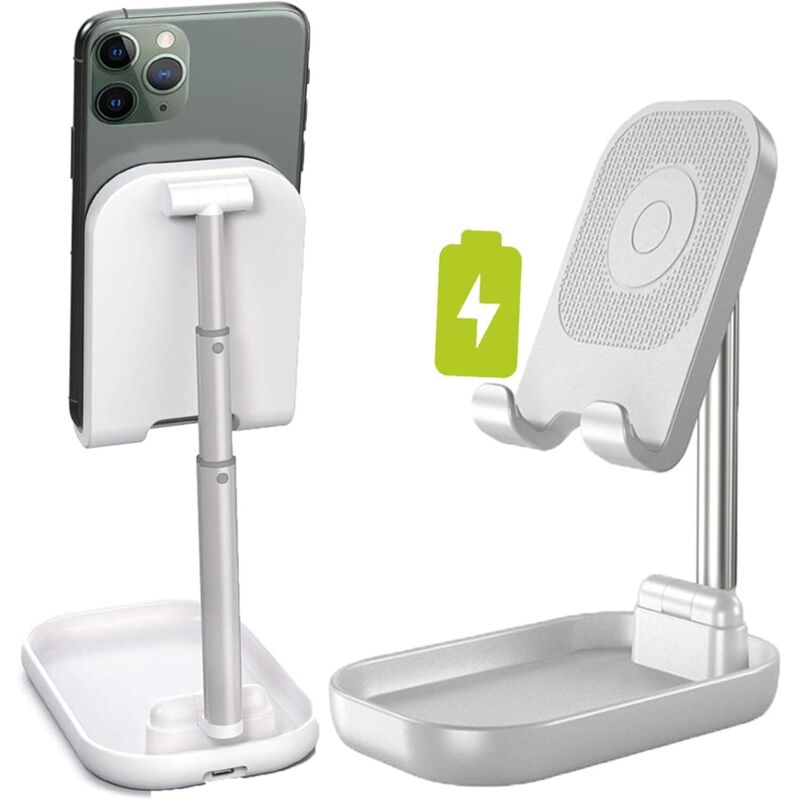foto del prodotto supporto di ricarica wireless, supporto per cellulare con caricabatterie, angolo e altezza regolabili, compatibile con iphone 11, 11pro, 12 pro max,