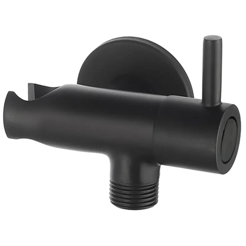 foto del prodotto supporto doccia nero opaco design tondo con rubinetto da arresto