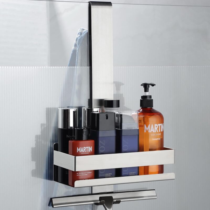 foto del prodotto supporto doccia sospeso acciaio inox con gancio 40 23cm argento 1pz