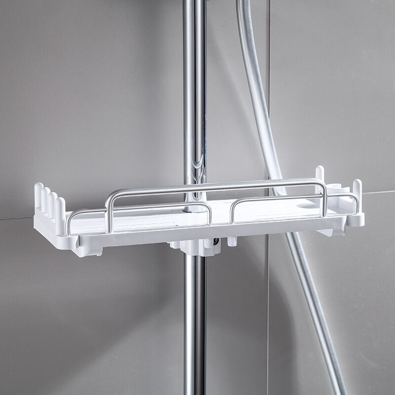foto del prodotto supporto doccia telescopico da 28 44 cm, senza foratura, supporto per asta doccia, da appendere in bagno bianco 