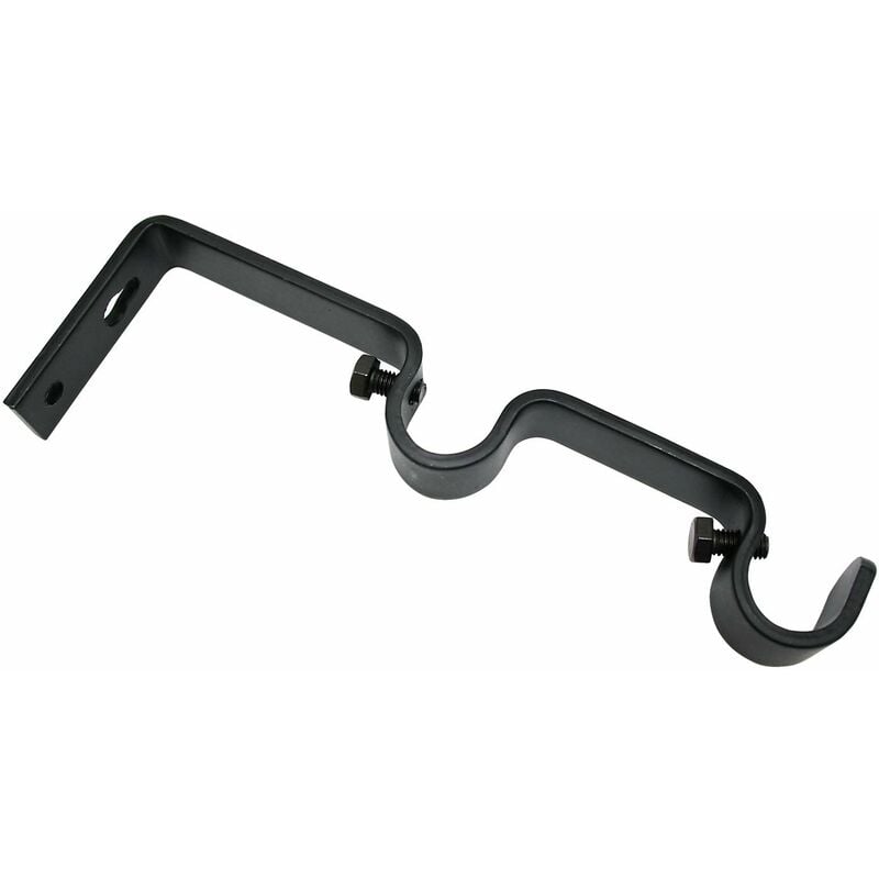 foto del prodotto supporto doppio per bastoni per tende con 16 mm, 7 7 cm, 14 cm dal muro , incl. materiale di montaggio, linea memphis, metallo, nero opaco, 2