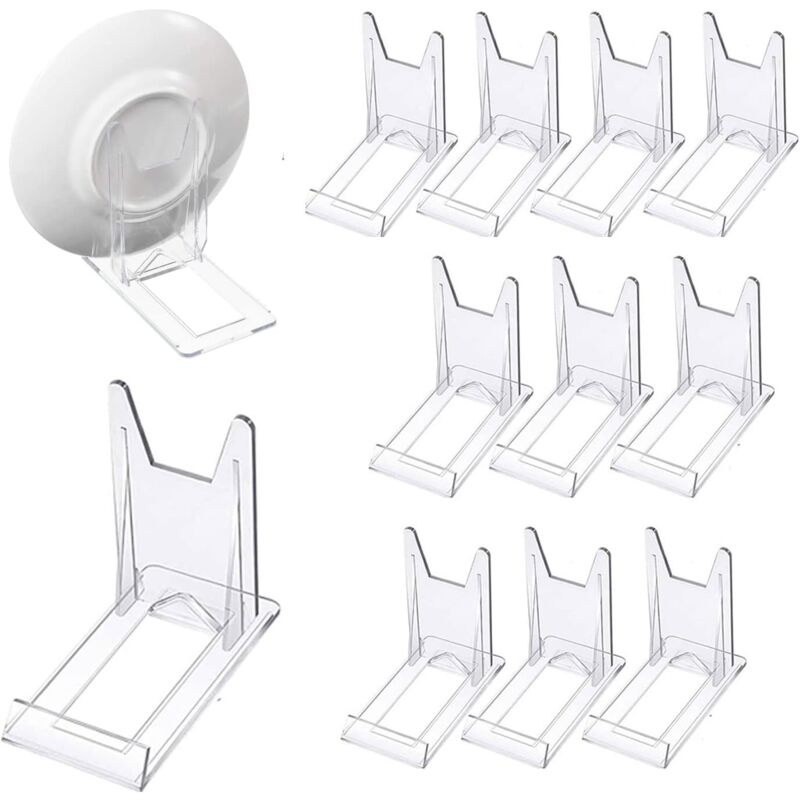 foto del prodotto supporto espositivo trasparente regolabile da 12 pezzi, supporto per piatti in plastica, cavalletti trasparenti, supporto espositivo per menu,