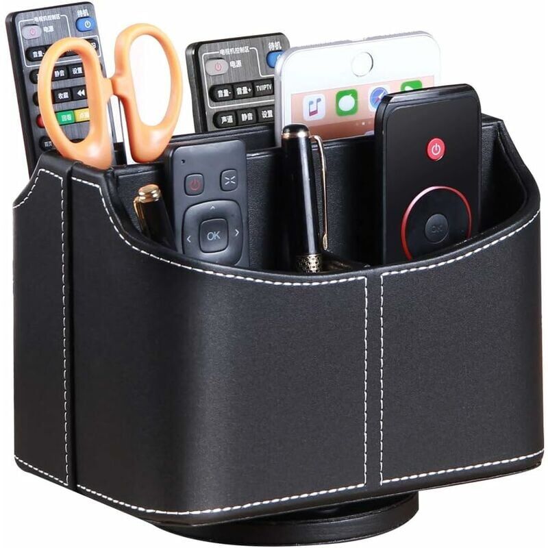 foto del prodotto supporto girevole per telecomando, organizer multimediale con 5 scomparti, organizer da scrivania multifunzionale in pelle pu, contenitore per tv per