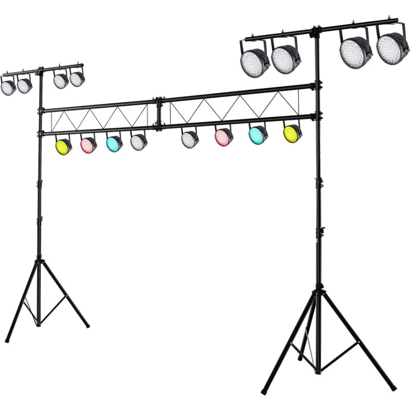 foto del prodotto supporto luci, con traversa e base a tre gambe, fino a 16 luci, design regolabile in altezza, materiale in acciaio, 180 350 cm, nero goplus