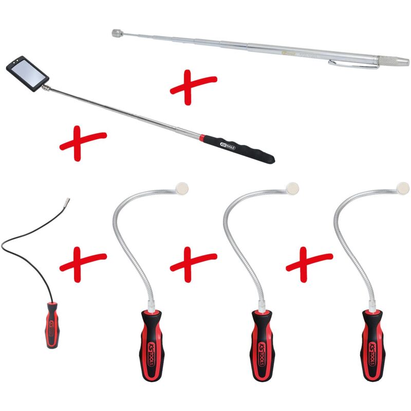 foto del prodotto supporto magnetico flessibile e telescopico e serie di specchi per ispezione, 6 pz