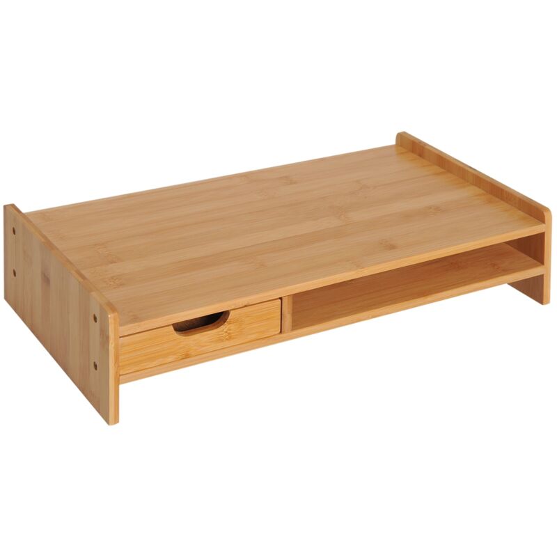 foto del prodotto supporto monitor con spazio per mouse e tastiera e ripiano con cubo portaoggetti 49x25,5x11,5 cm in bamb 
