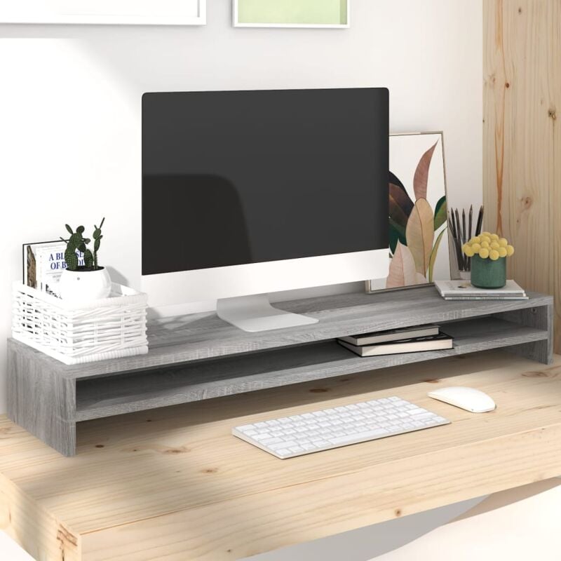 foto del prodotto supporto monitor grigio sonoma 100x24x13cm in legno multistrato