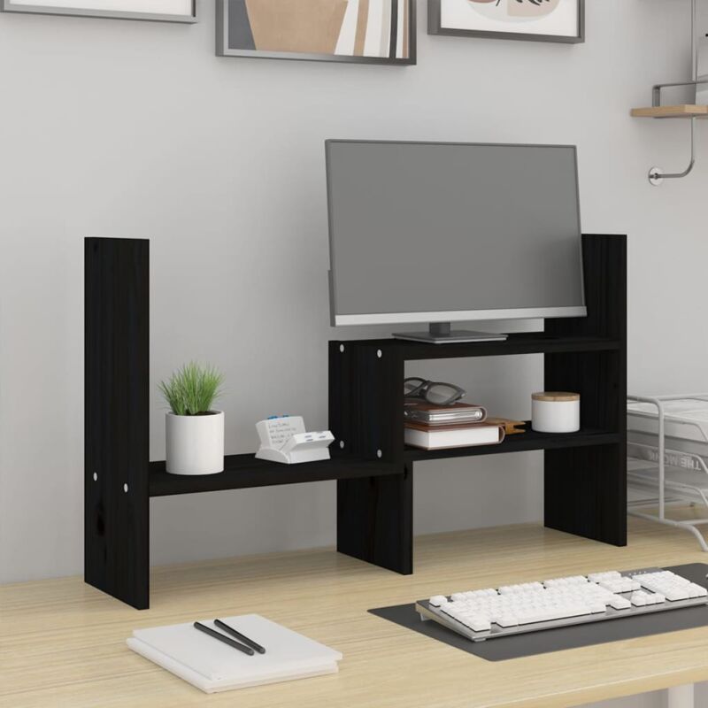 foto del prodotto supporto monitor nero 39 72 x17x43 cm legno massello di pino
