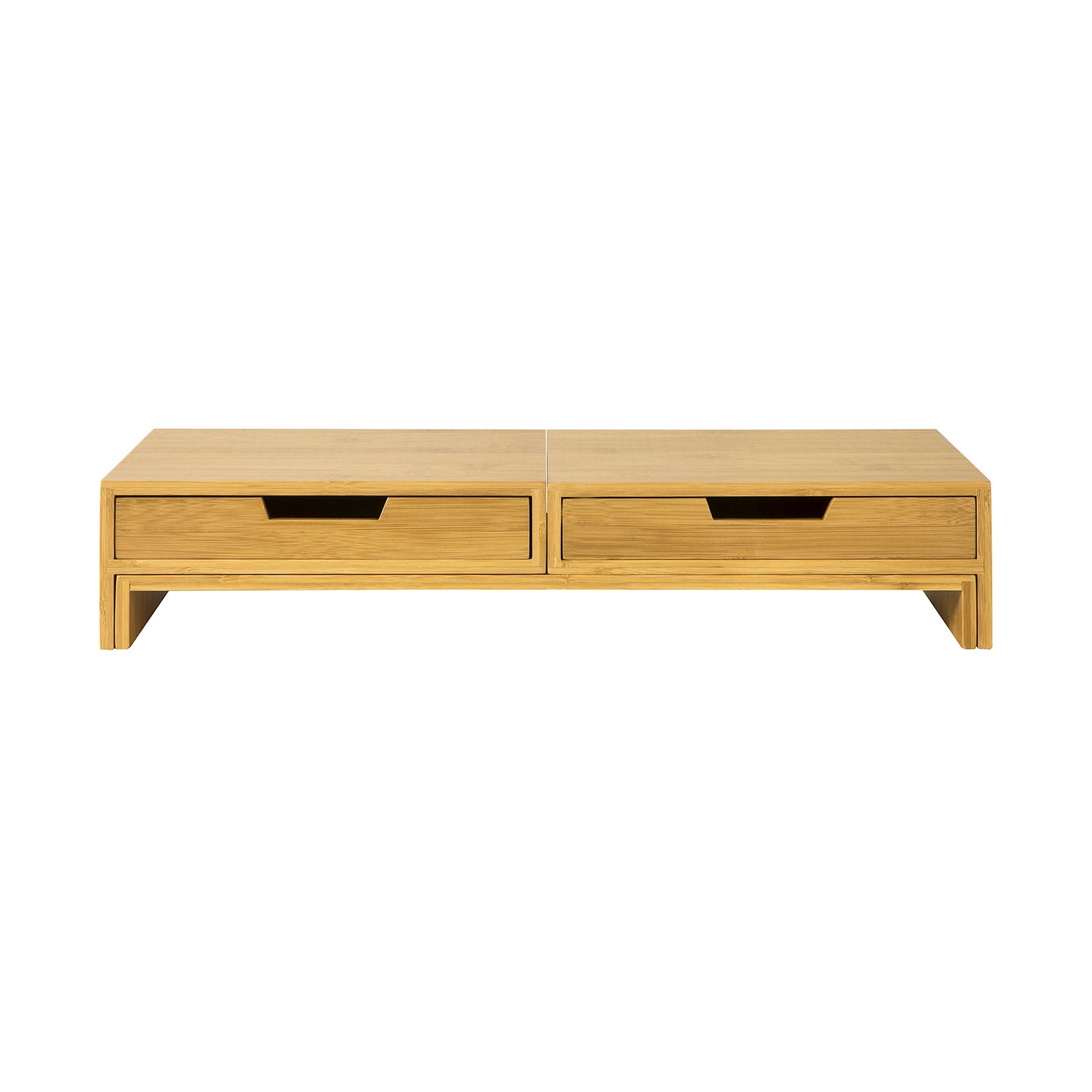foto del prodotto supporto monitor pc da scrivania per 2 monitors angoli girevole con 2 cassetti e gomma antiscivolo in legno massello di bamb bbf04 n