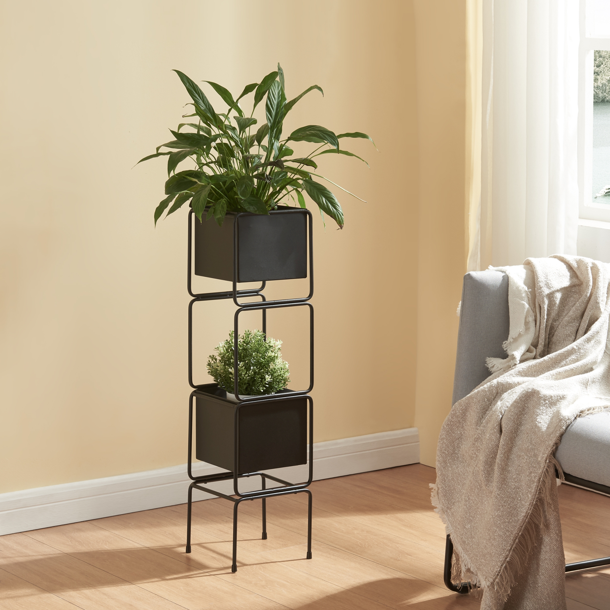 foto del prodotto supporto per 2 piante sveio 75,5 x 20 x 20 cm nero en.casa 