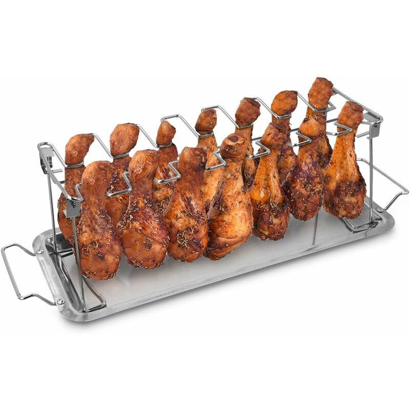 foto del prodotto supporto per arrosti cosce di pollo telaio griglia barbecue forno per arrosto ali di pollo chicken wings rack grill in acciaio inox