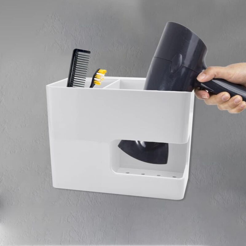 foto del prodotto supporto per asciugacapelli in plastica ymyny, senza foratura, con passacavo per bagno e cucina bianco 