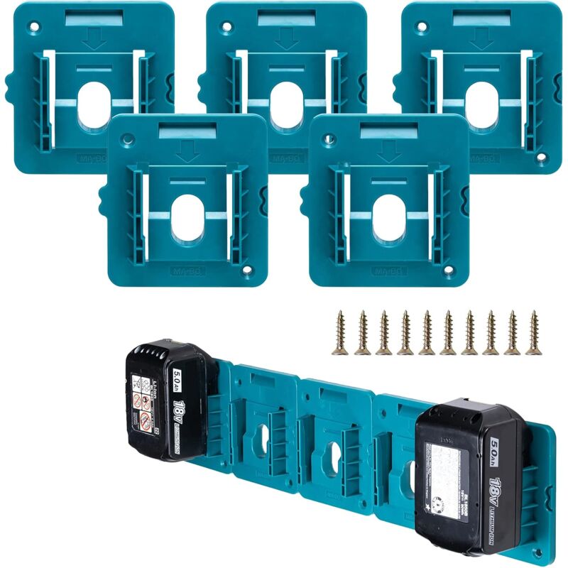 foto del prodotto supporto per batteria da 5 pezzi per batteria makita da 18 v, supporto per montaggio a parete adatto per bl1860 bl1850 bl1840 bl1830 con 10 viti,
