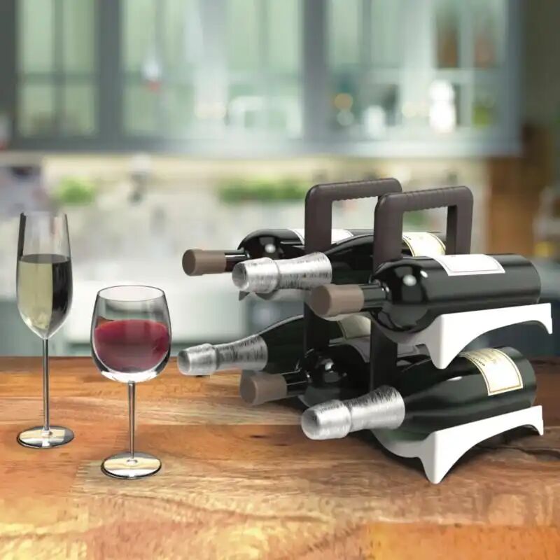 foto del prodotto supporto per bottiglie effetto legno la cantinetta 6 bottiglie panna 33x19x27cm