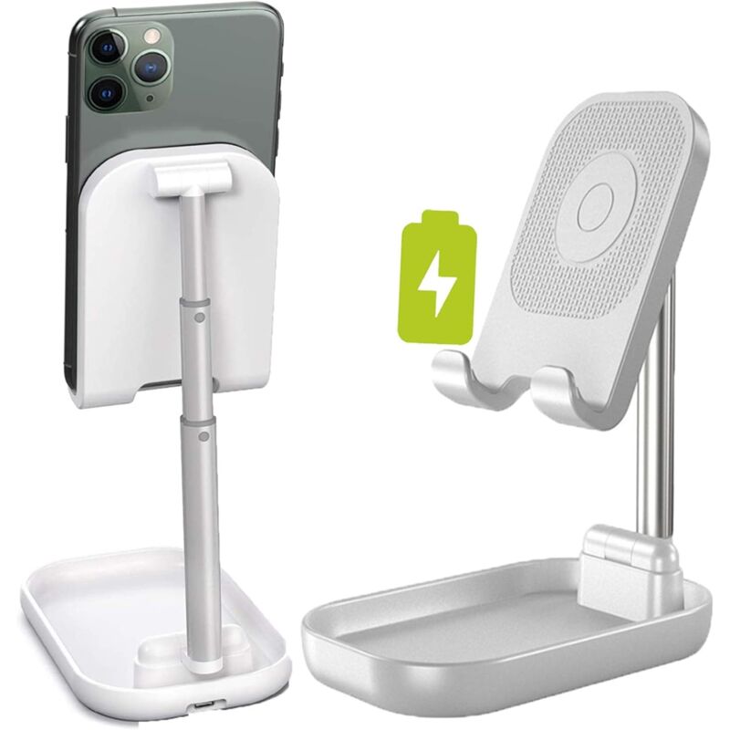 foto del prodotto supporto per caricabatterie wireless, supporto per telefono cellulare con caricabatterie, angolo regolabile in altezza, supporto per ricarica