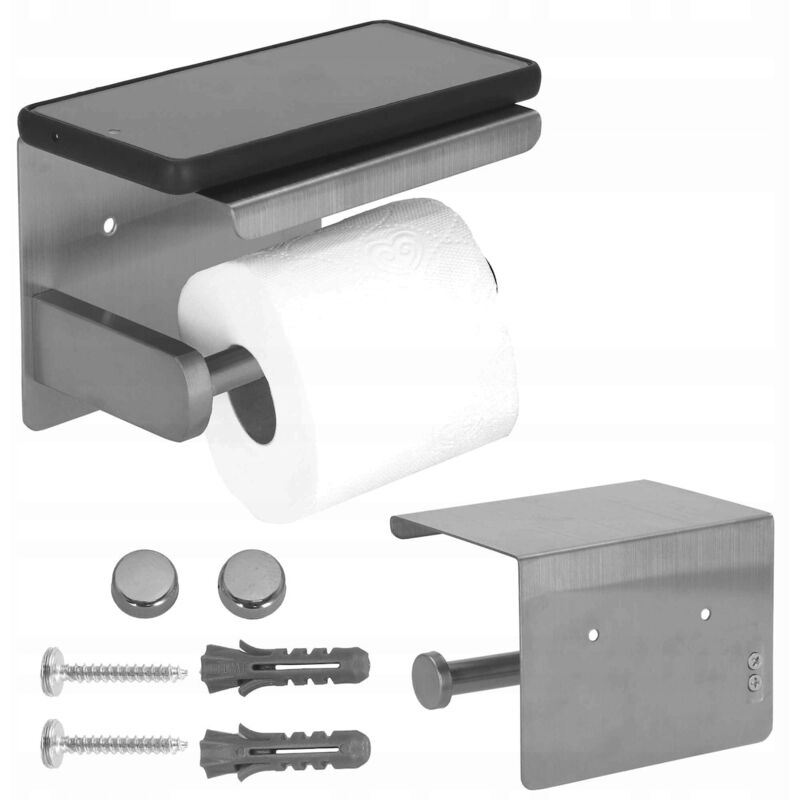 foto del prodotto supporto per carta igienica appendiabiti metallico wc con mensole per telefono argento