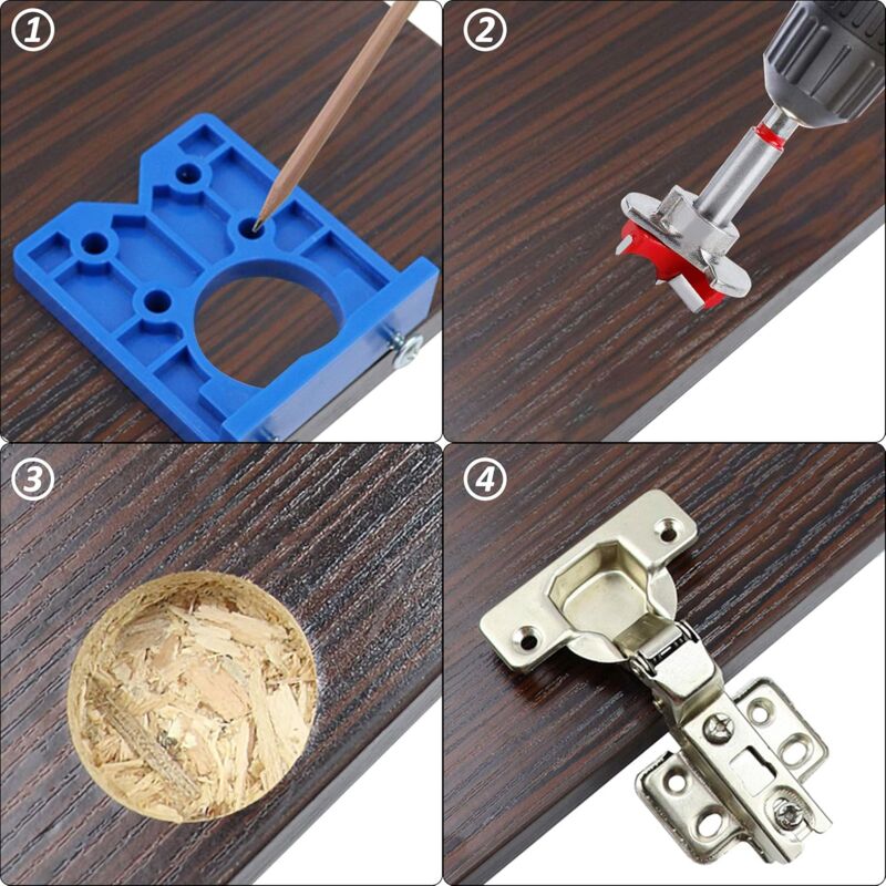 foto del prodotto supporto per cerniera con punte da trapano regolabili da 35 mm per installazione di mobili e porte