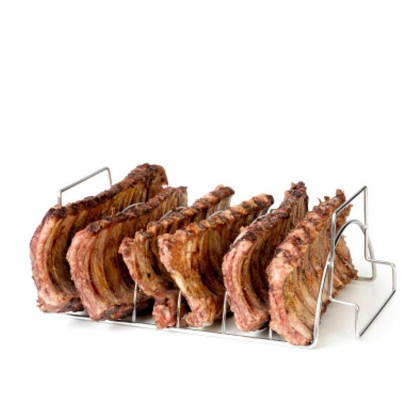foto del prodotto supporto per costine barbecue in acciaio inox, supporto grigla per barbecue, 34,5x20x15cm barbecook