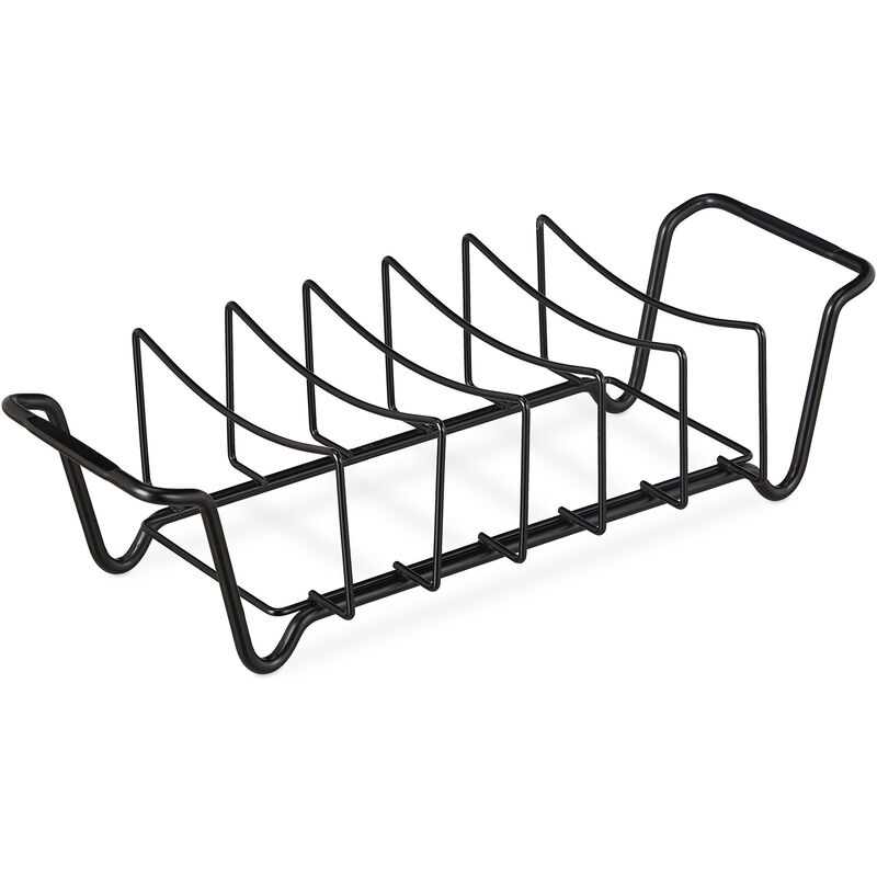 foto del prodotto supporto per costine, cestello 2in1 da barbecue, rib rack per costolette e arrosto, acciaio al carbonio, nero relaxdays