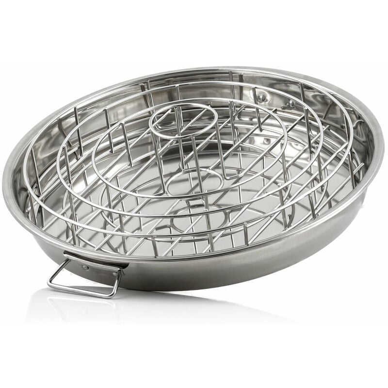 foto del prodotto supporto per costine e cosce di pollo in acciaio inox 3 in 1 con vassoio di raccolta bbq toro