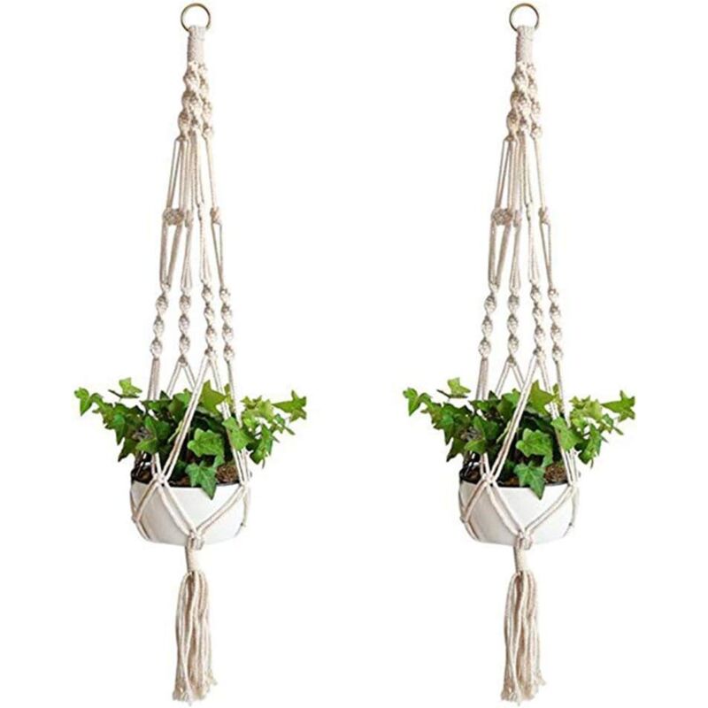 foto del prodotto supporto per fioriera e vassoio 2 pezzi appendiabiti per piante, macrame cesto appeso corda di cotone cesto appeso appendiabiti per fiori