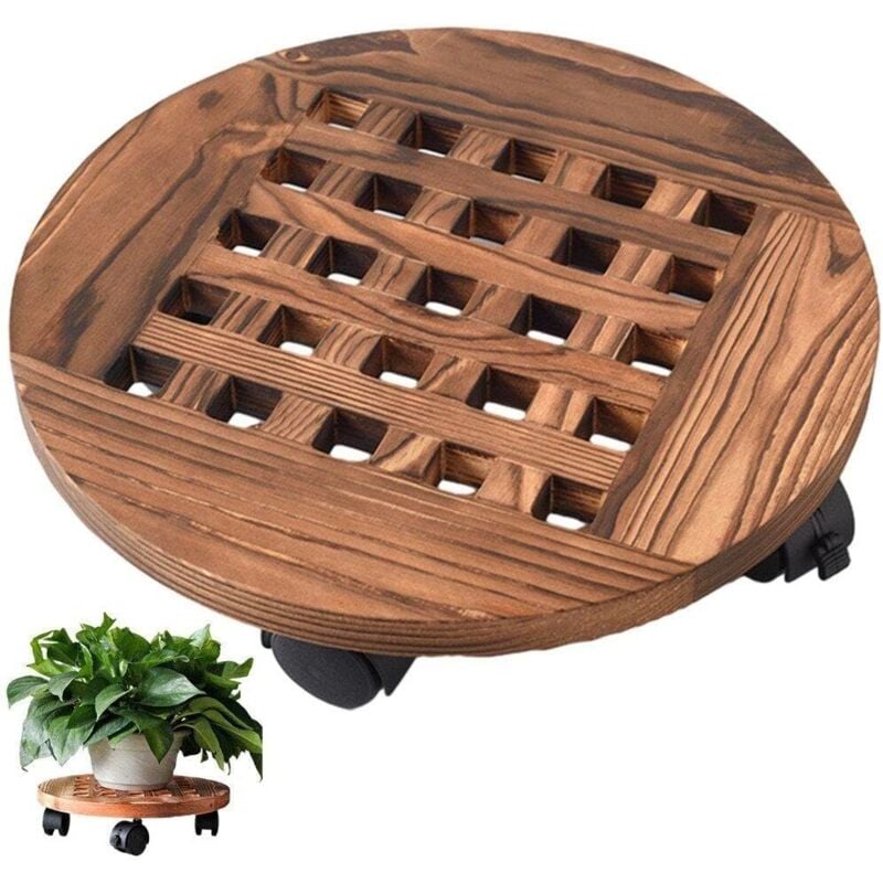 foto del prodotto supporto per fioriera in legno con ruote da 30 cm, portavaso rotondo, contenitore per fioriera da interno ed esterno con ruote girevoli a 360 ,
