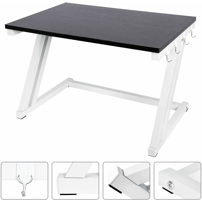 foto del prodotto supporto per forno a microonde a 2 strati, ripiano regolabile per cucina con 4 ganci 57 x 38 x 38 cm bianco nero haloyo
