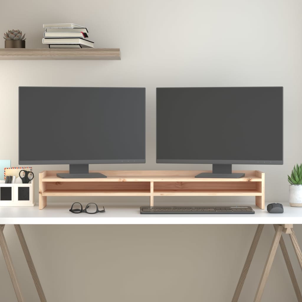 foto del prodotto supporto per monitor 100x24x16 cm in legno massello di pino cod mxl 65388