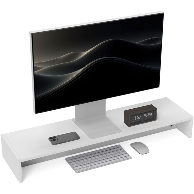 foto del prodotto supporto per monitor 3 vani 100x27x15 cm in legno bianco