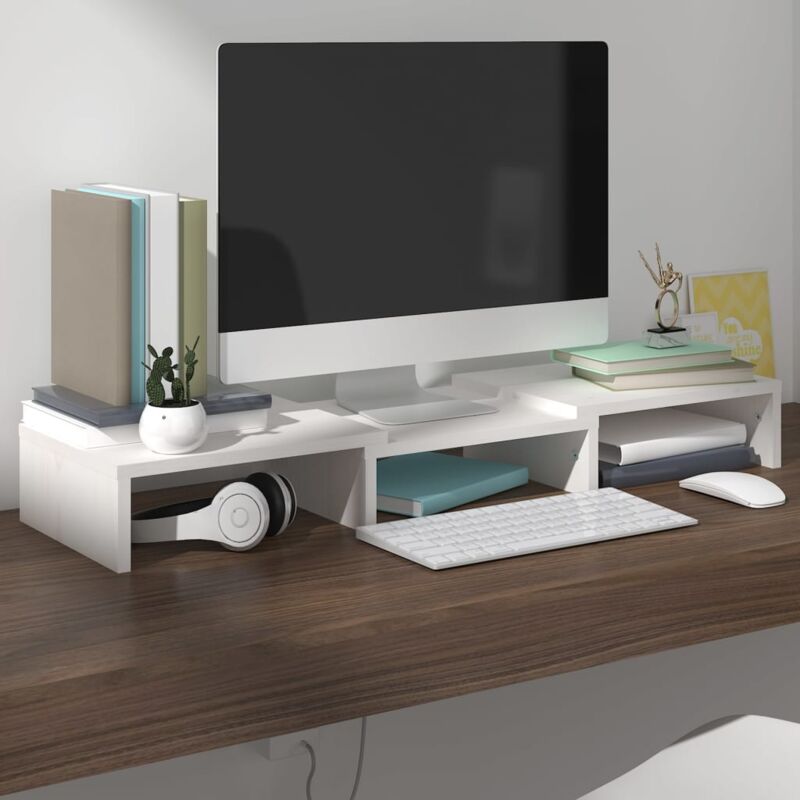 foto del prodotto supporto per monitor 60x24x10cm in legno con 3 scomparti aperti vari colori colore bianco
