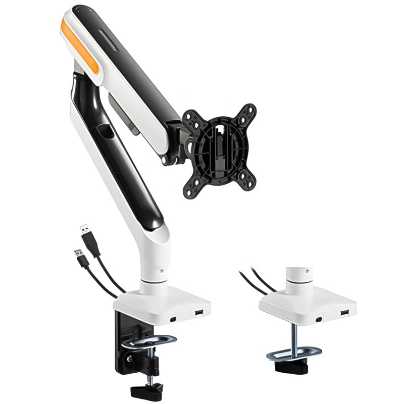 foto del prodotto supporto per monitor a molla, nero, due porte usb, braccio a molla, argento hdwr solidhand es01u